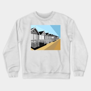 Mersea Island, Essex, Beach Huts, Black and White Crewneck Sweatshirt